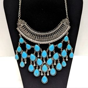 Silver & Turquoise Layered Collar Necklace Vintage